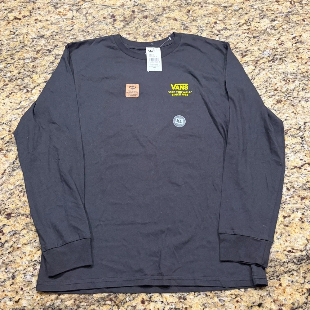 NWT Vans Boys XL Long Sleeve Shirt Black Flame Checkerboard Off The Wall ws